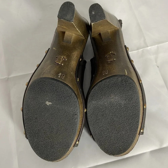 FIONI Slingback Platform Heels Brown Boho Vegan Leather Studded Peep Toe 8.5 - Picture 9 of 12